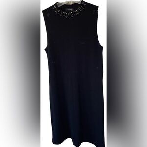 eci black knit dress with beaded collar